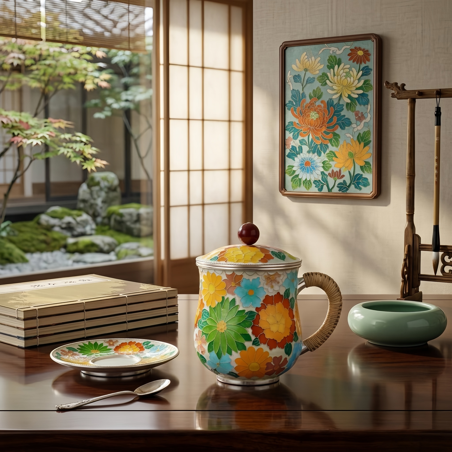 Hand-painted daisy and peony pattern on the indigo floral porcelain tea mug