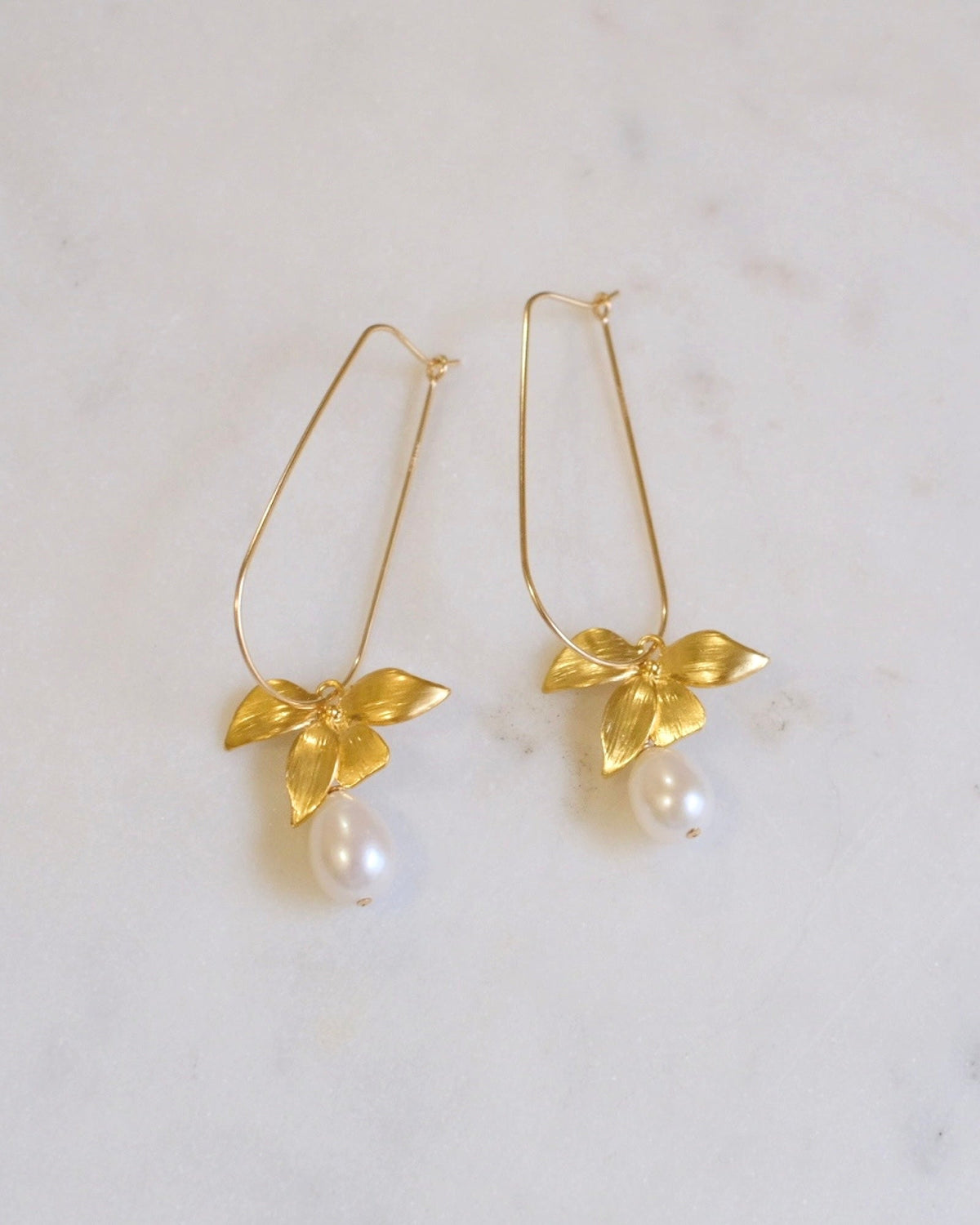 Floral Pearl U Hoop Earrings