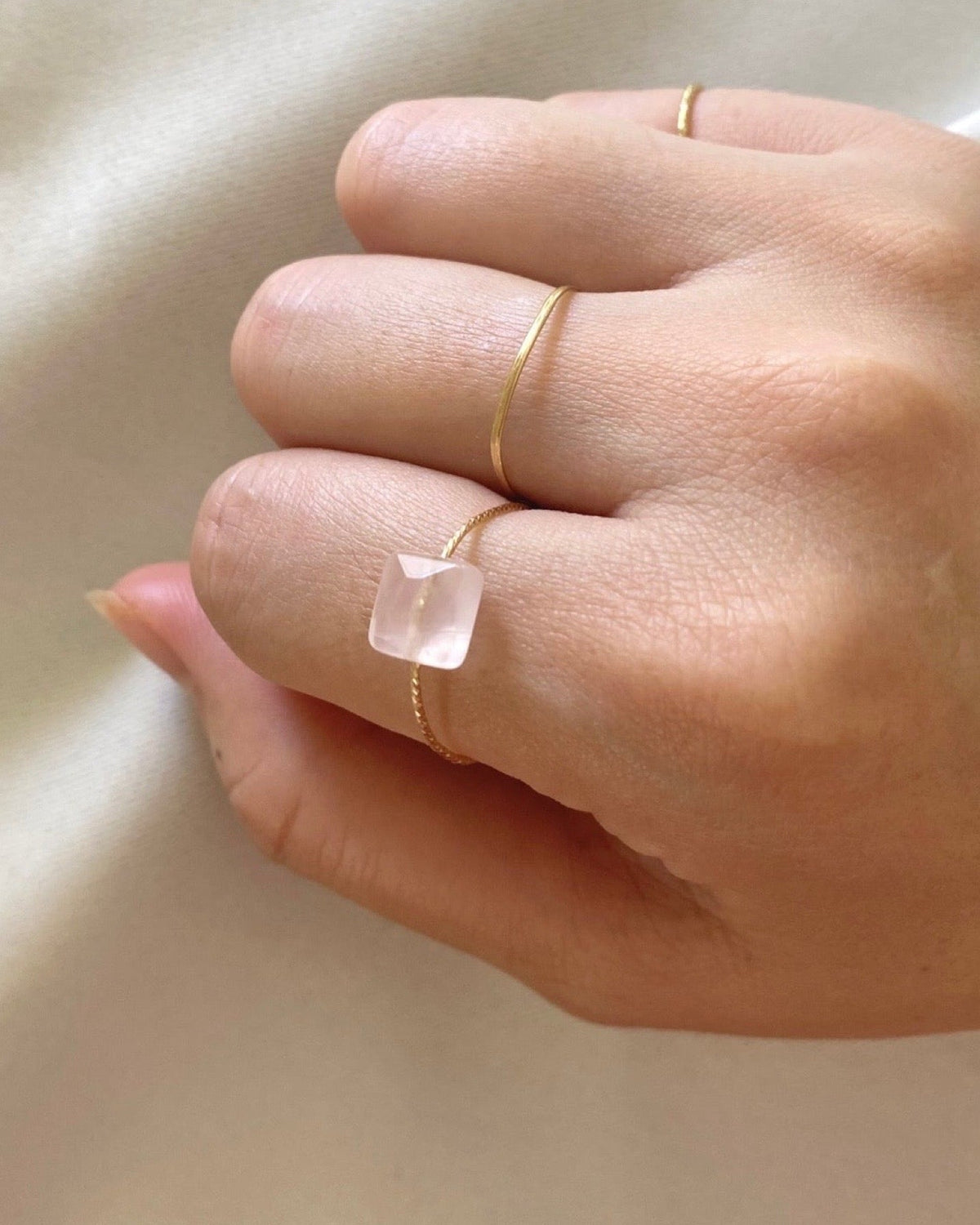 Rose Quartz Square Daily Serenity Ring