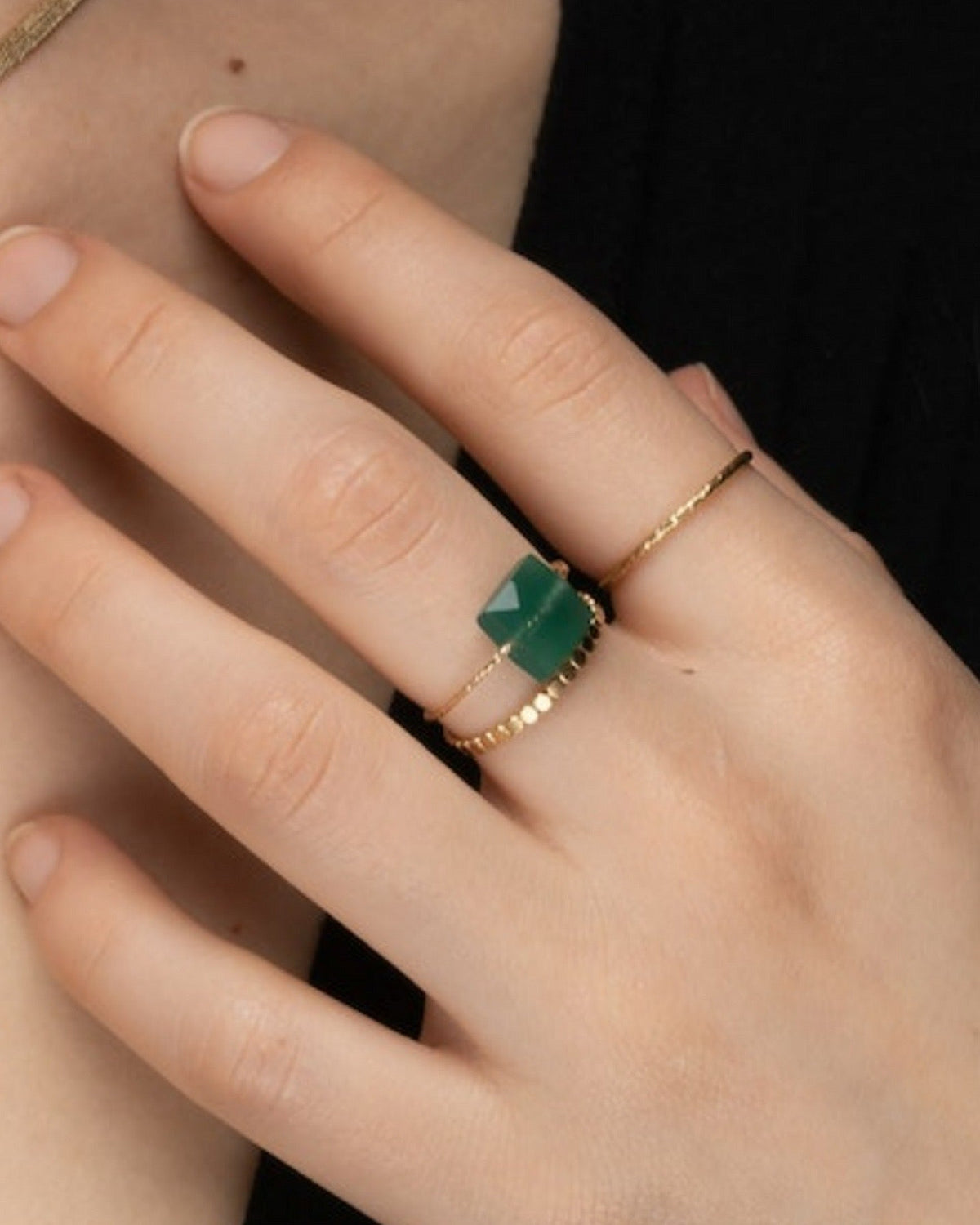 Green Onyx Square Daily Serenity Ring