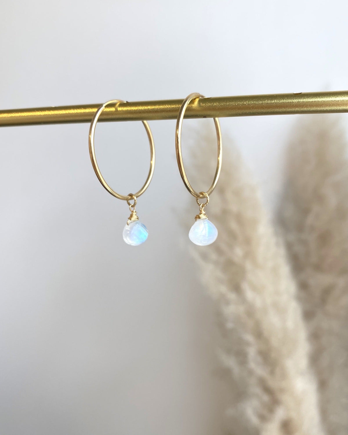 Moonstone Heart Hoop Earrings