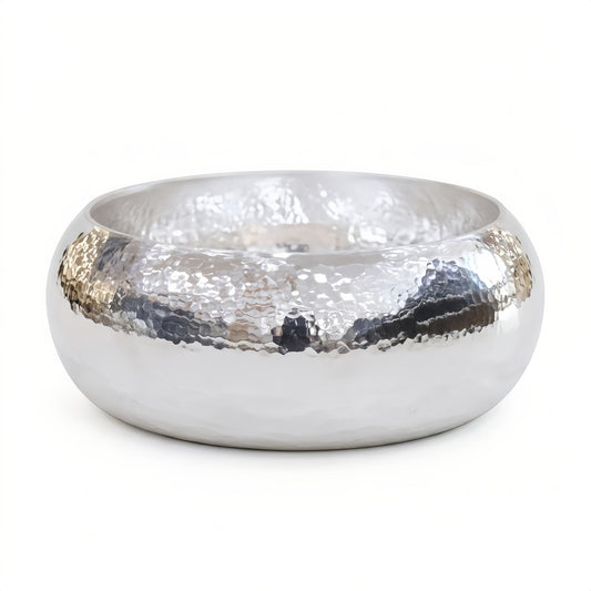 925 Sterling Silver Elegant Handcrafted Hammered Silver Centerpiece Bowl with High-Polish Finish - Handicraft