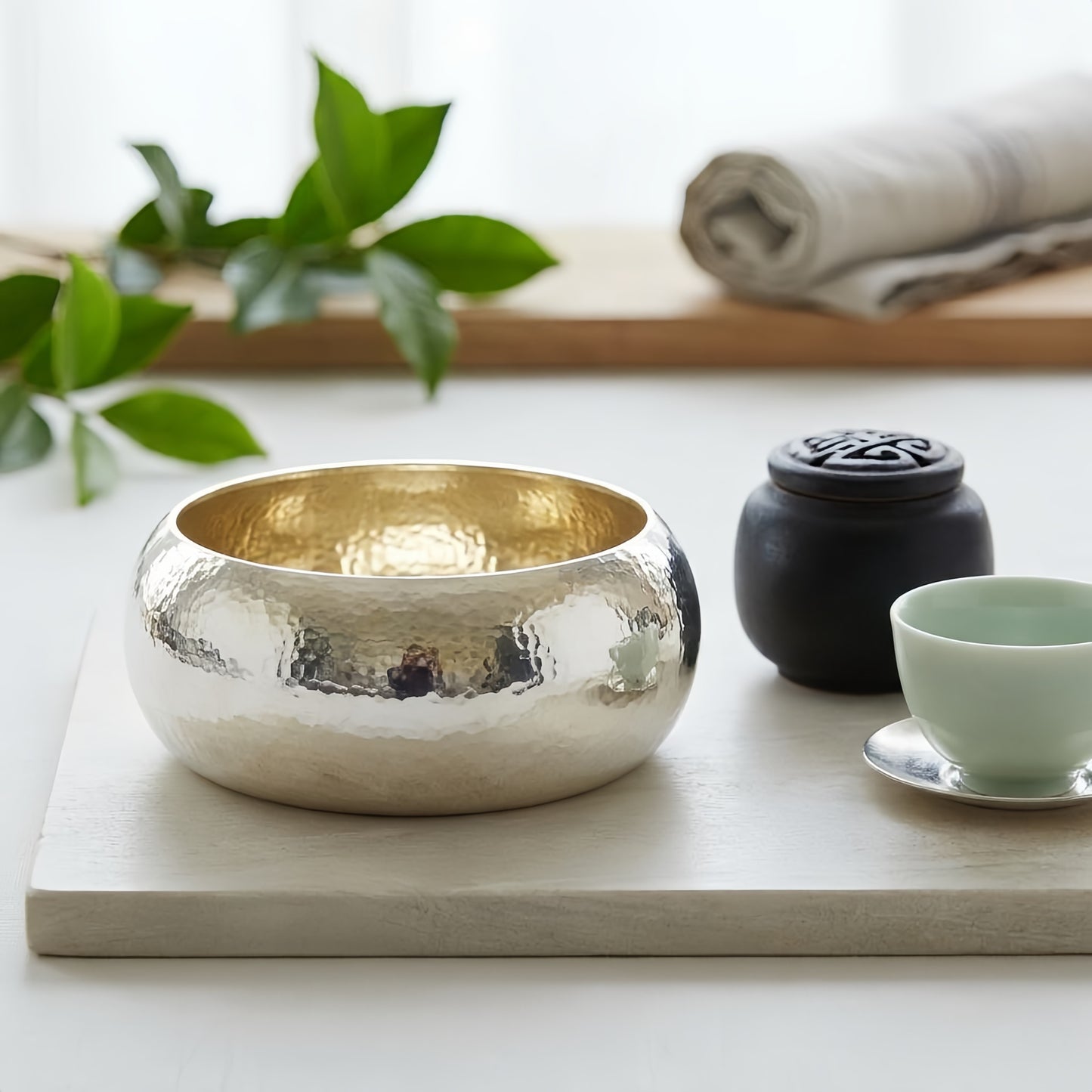 925 Sterling Silver Hammered Centrepiece Bowl, High-Polish Finish