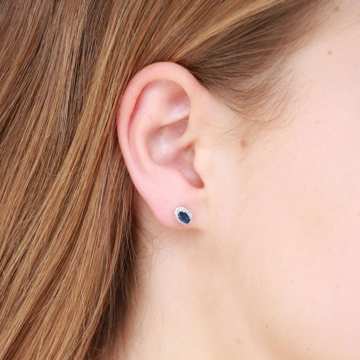 Sapphire Stud Earrings Set In 9K White Gold With 0.10ct Diamond Accents