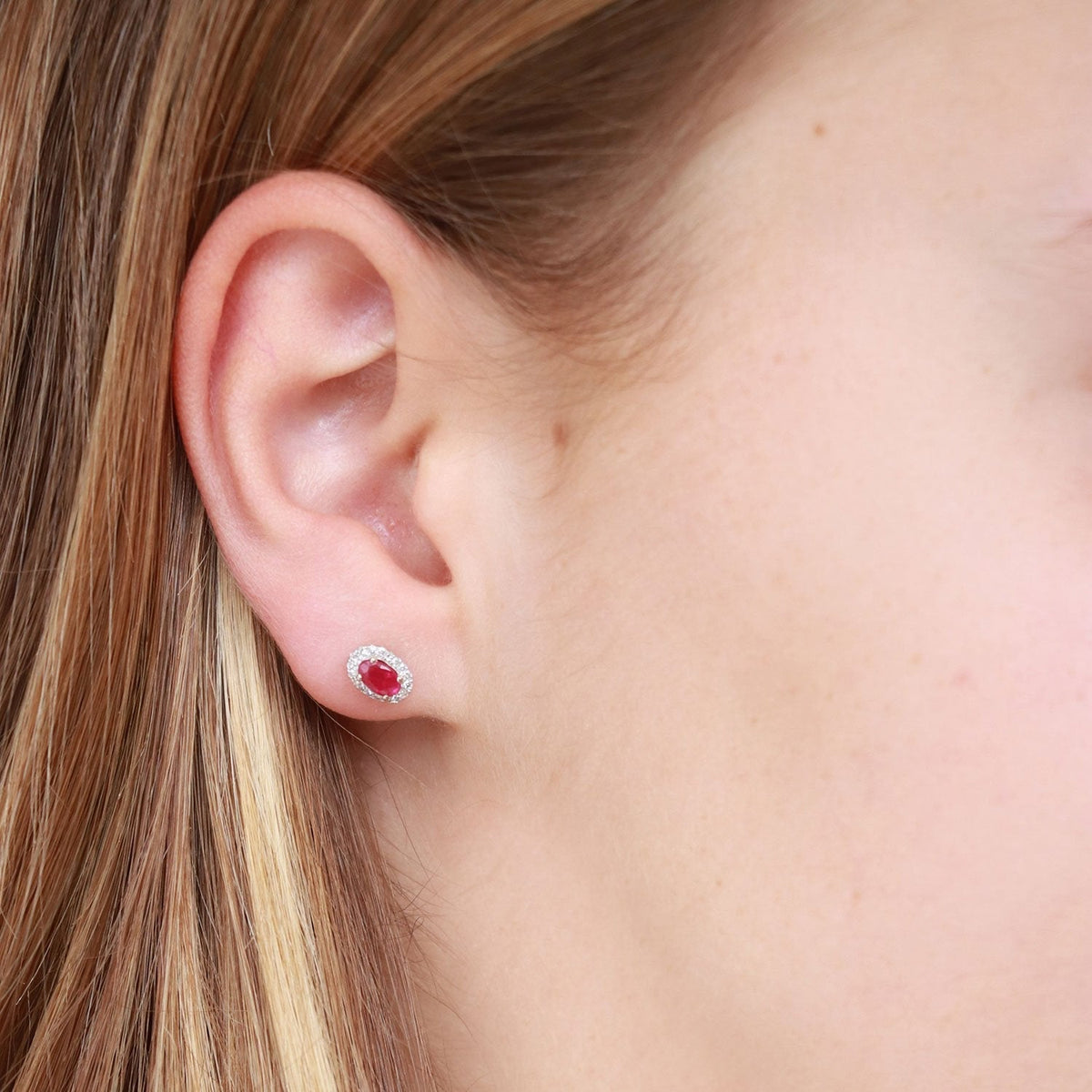 9K Yellow Gold Ruby Stud Earrings With 0.10ct Diamonds