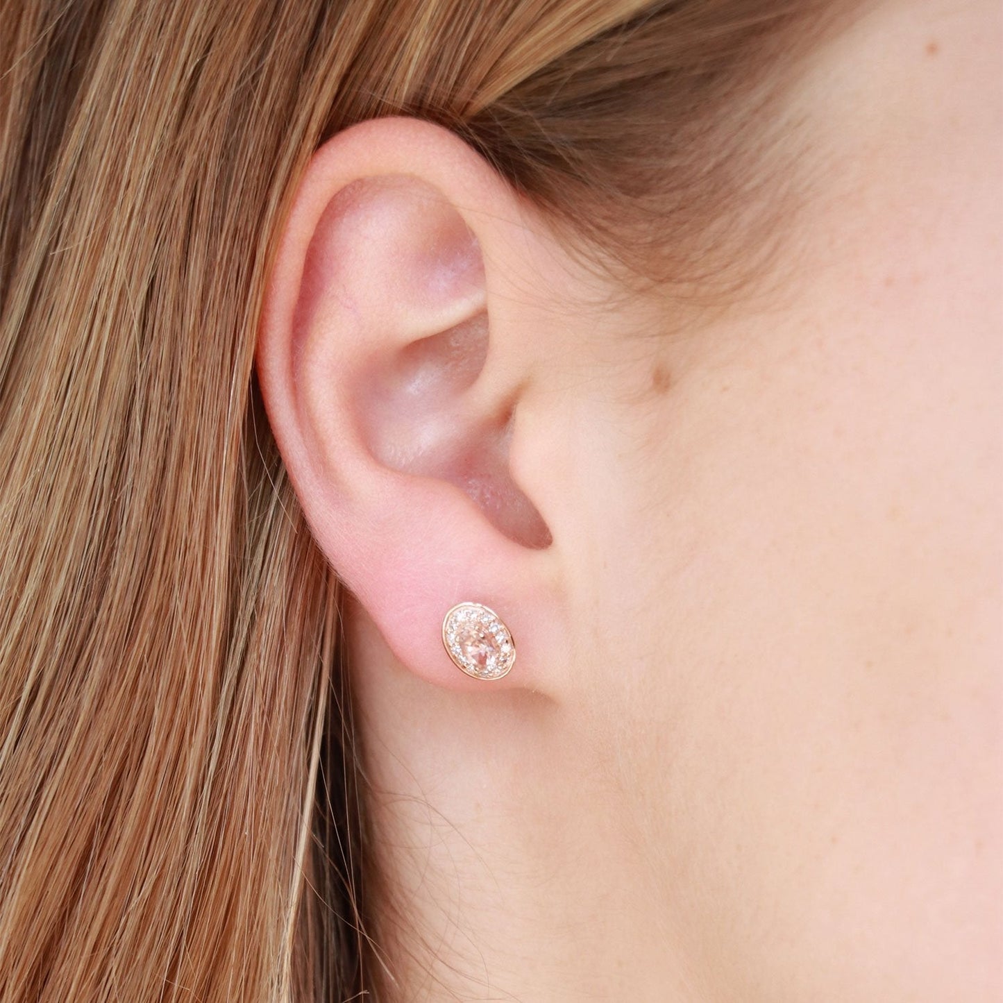 Morganite And Diamond Stud Earrings In 9 Karat Rose Gold