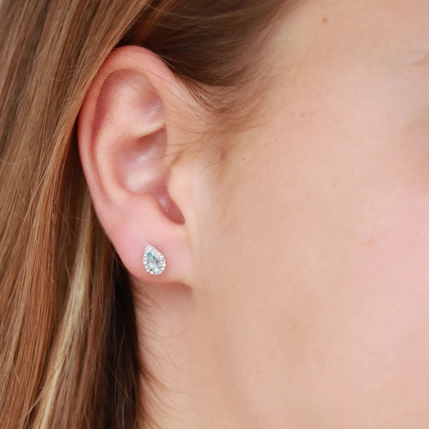 Aquamarine Pear Stud Earrings In 9K White Gold With 0.10ct Diamonds