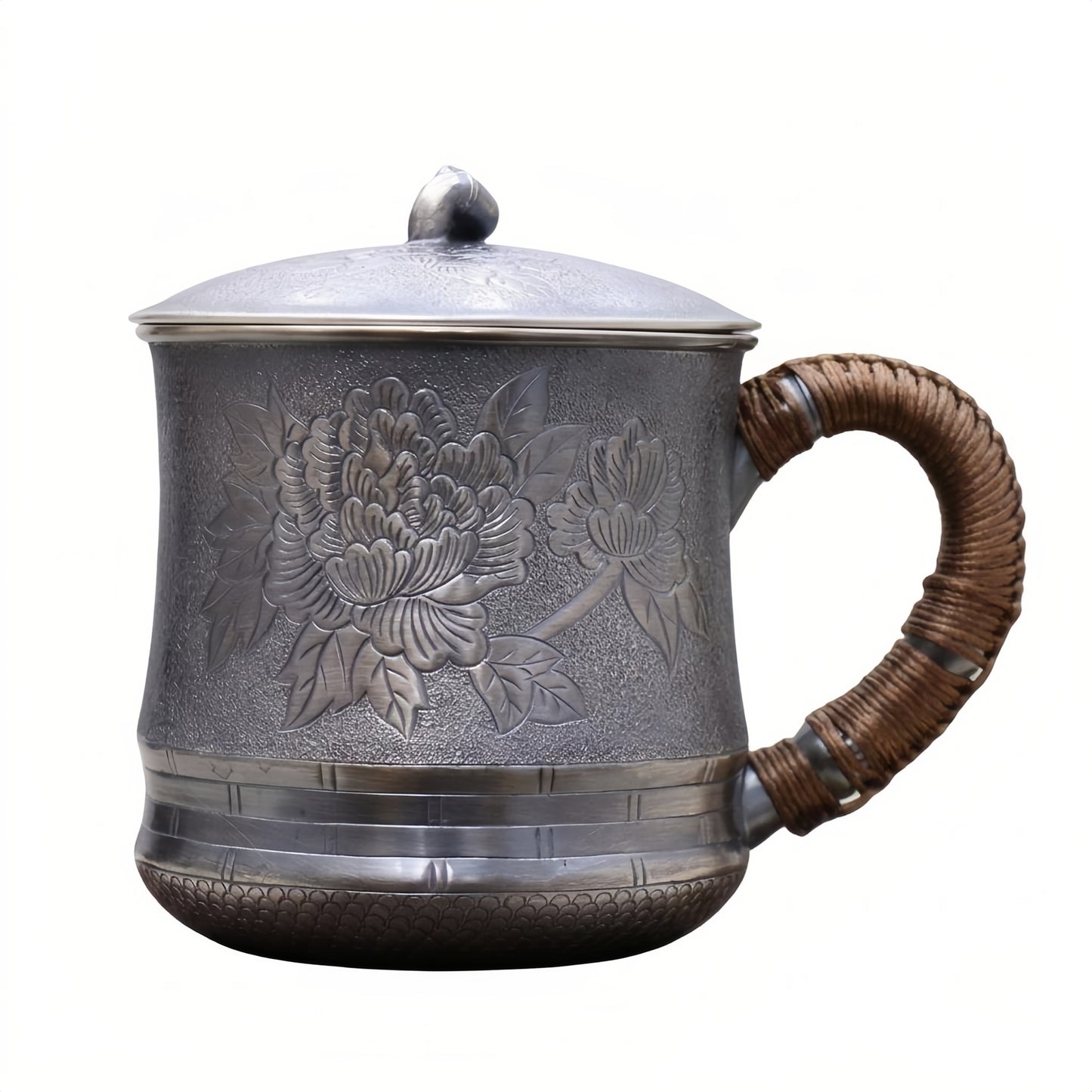 999 Fine Silver Peony Mug with Lid, 450 ml
