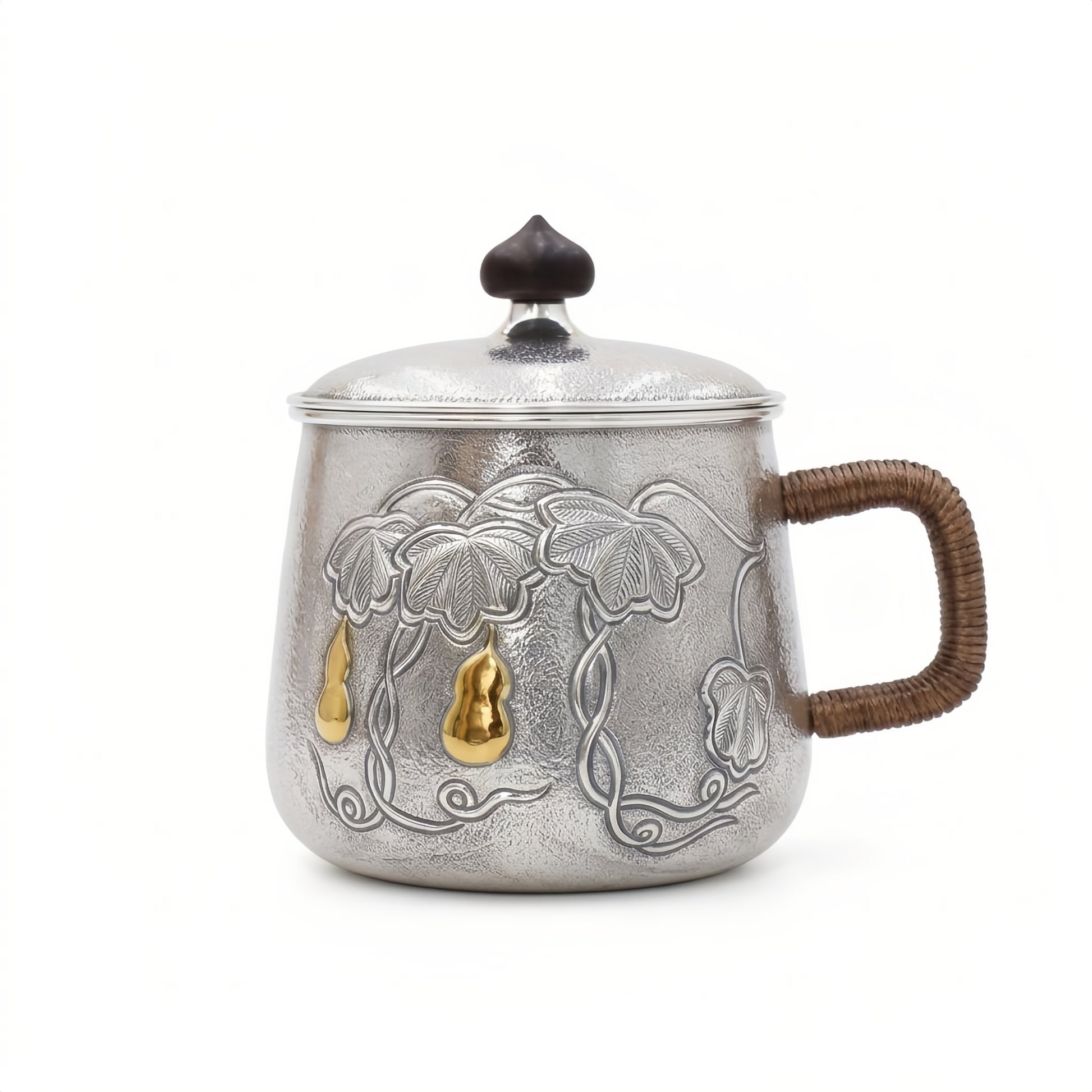 999 Fine Silver Gourd Tea Mug with Gold Accents