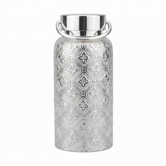 925 Sterling Silver Elegant Textured Silver Metal Flask Sets Featuring Intricate CZ and Floral Engravings - Handicraft
