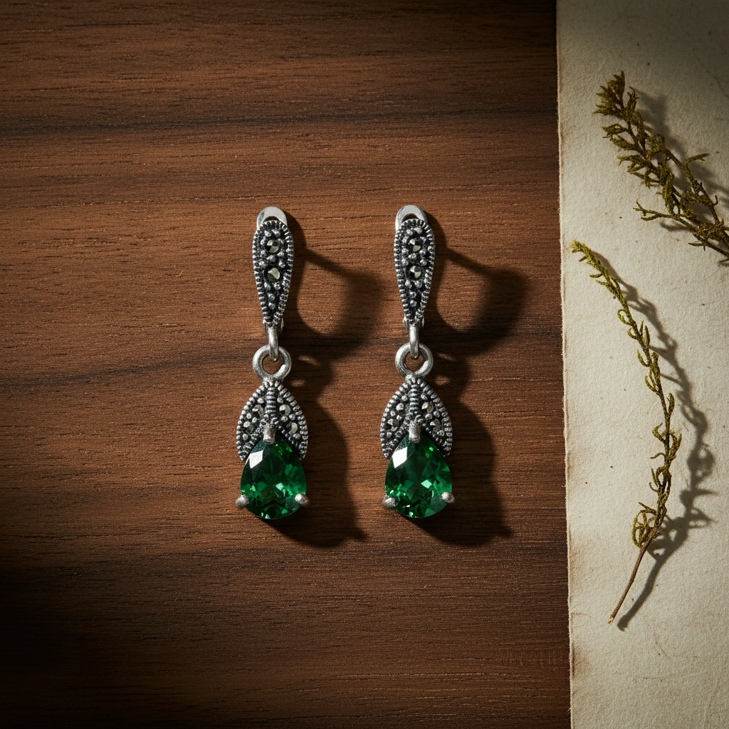 Sterling silver marcasite drop earring