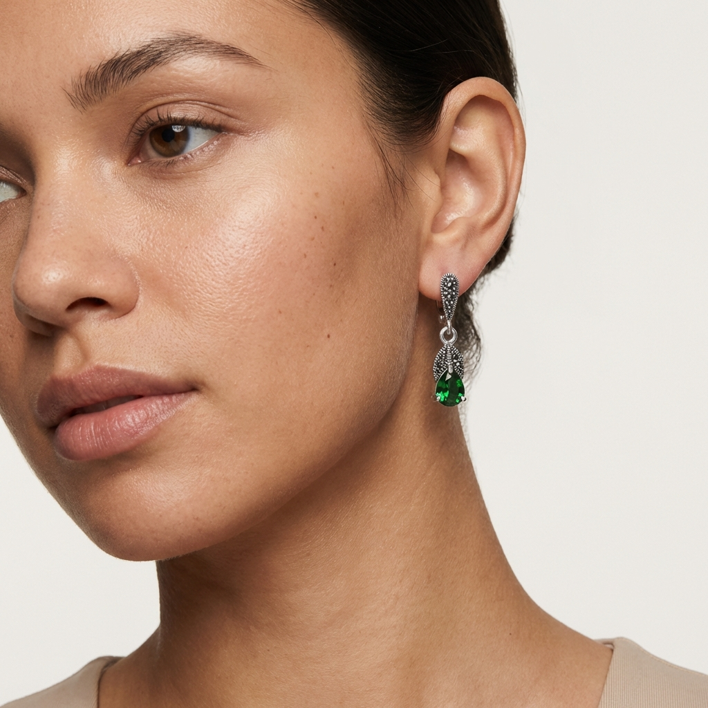 Sterling silver marcasite drop earring