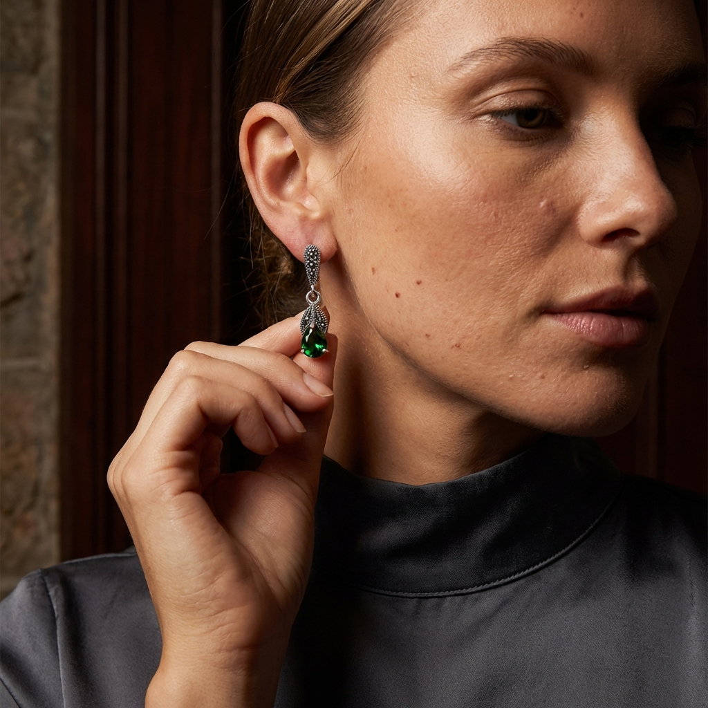 Sterling silver marcasite drop earring