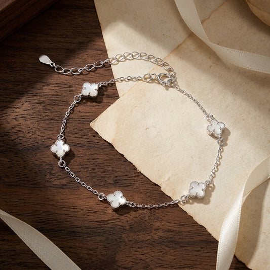 Sterling Silver Multi-Flower Bracelet, 16.5 cm
