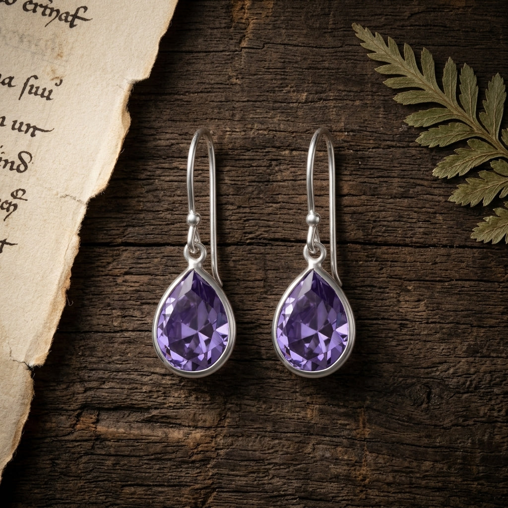 Teardrop Sterling Silver Dangle Earrings with Cubic Zirconia