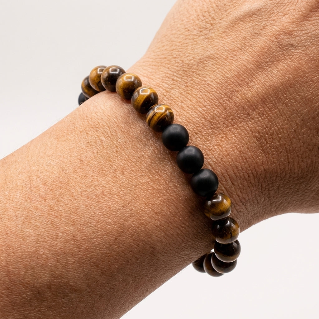 Men's Tiger Eye & Agate Beaded Stainless Steel Bracelet