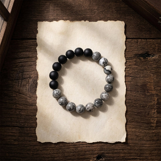 Blaze Stainless steel men’s grey stone and agate ball bracelet