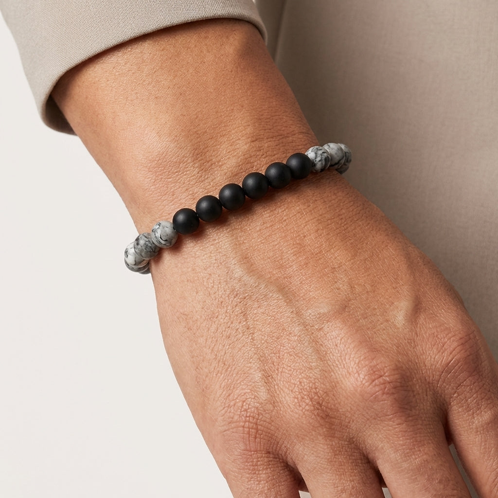 Blaze Stainless steel men’s grey stone and agate ball bracelet