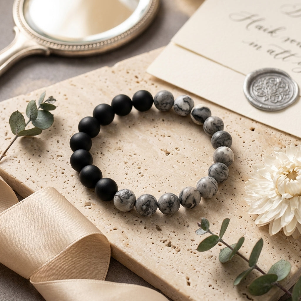 Blaze Stainless steel men’s grey stone and agate ball bracelet