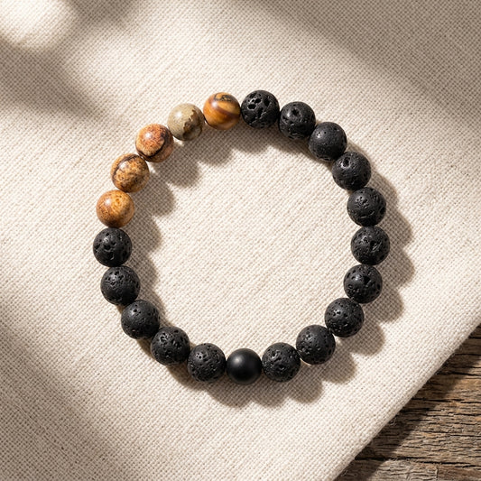 Blaze Stainless steel men’s black stone bracelet featuring band of natural stone