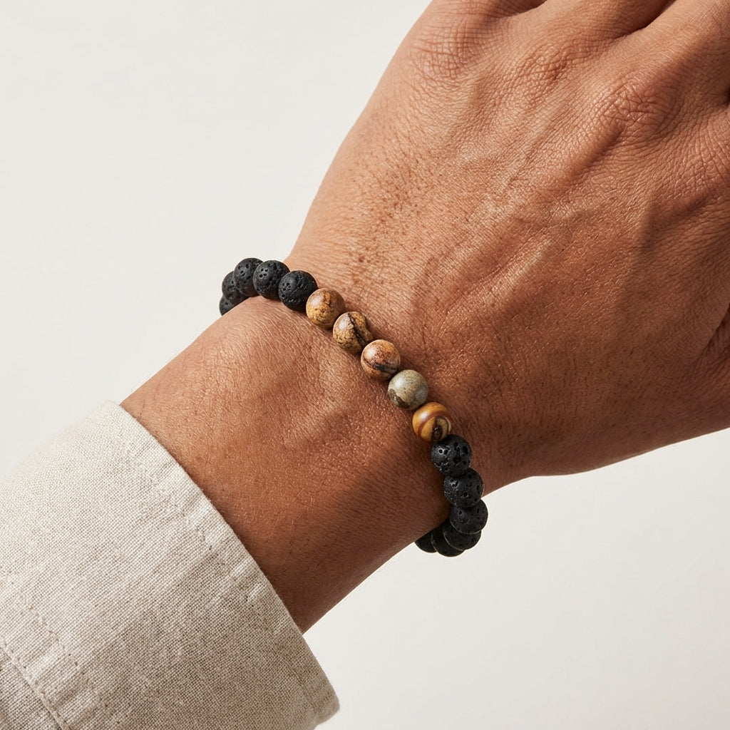 Blaze Stainless steel men’s black stone bracelet featuring band of natural stone