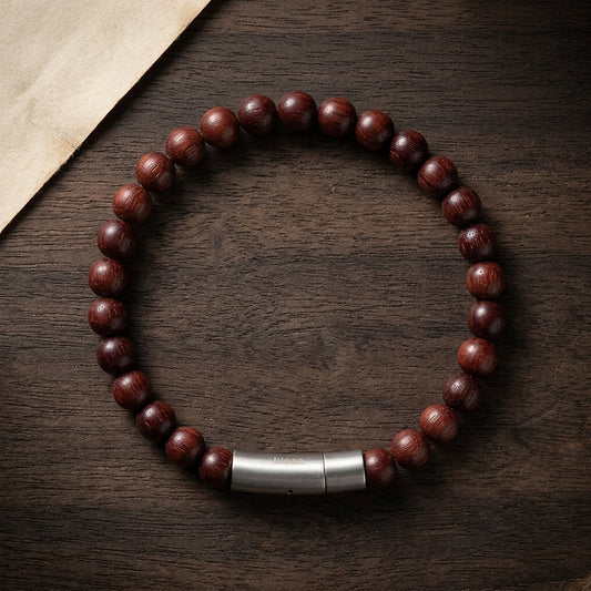 Blaze men’s redwood bead bangle with matte stainless steel clasp