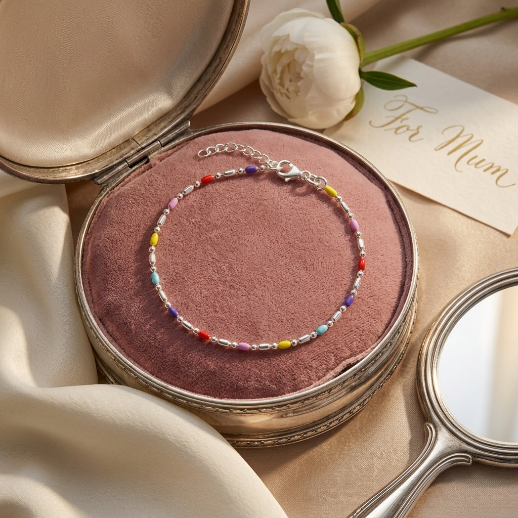 925 Sterling Silver Multi-Colour Enamel Bracelet