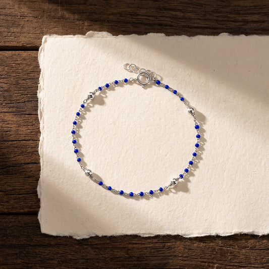925 Sterling Silver Beaded Bracelet with Dark Blue Accents