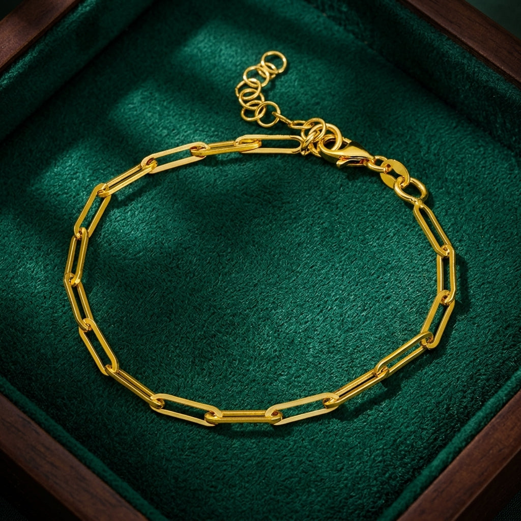 10mm Paperclip Link Chain Bracelet, 925 Silver, 14K Gold-Plated