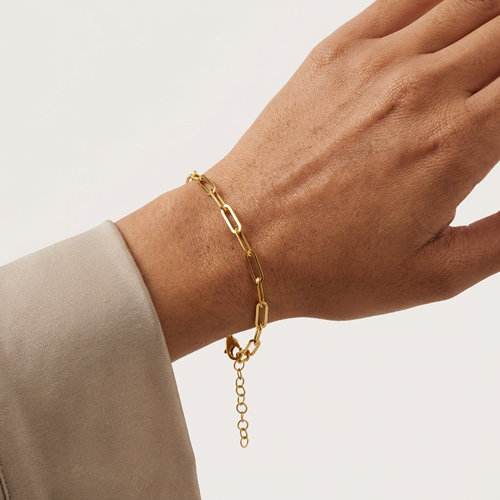 Pulsera de cadena de eslabones de clip de papel de 10 mm, plata 925 - bañada en oro de 14k