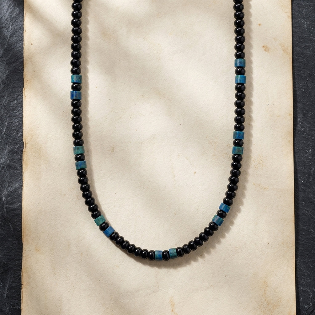 Blaze men’s black and sodalite bead necklace with stainless steel lobster clasp