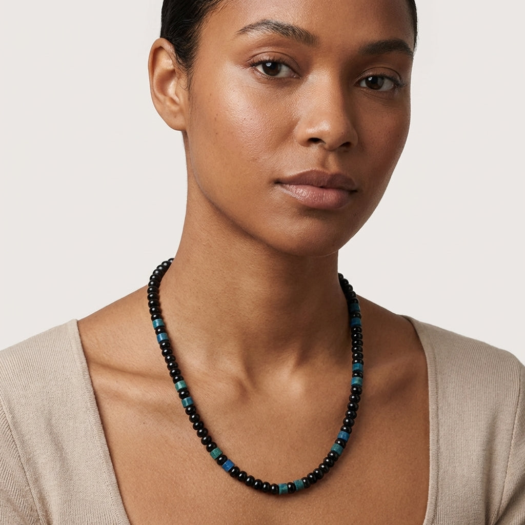 Blaze men’s black and sodalite bead necklace with stainless steel lobster clasp