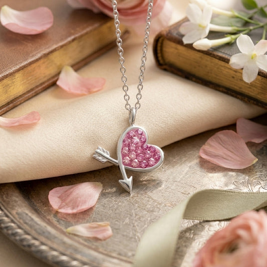 Heart & Arrow Necklace, Crystal, Sterling Silver