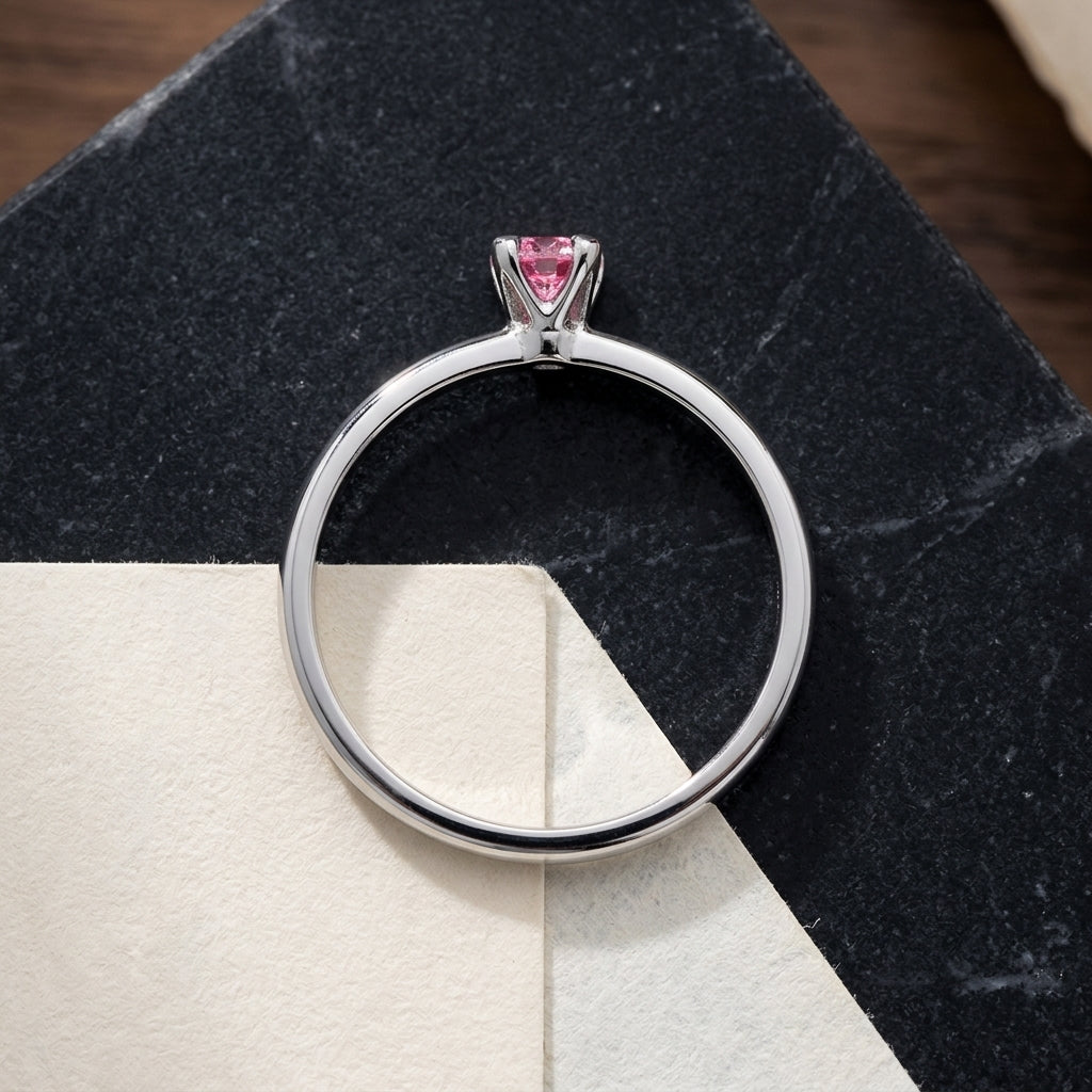 Anillo de plata combinable con circonita cúbica rosa