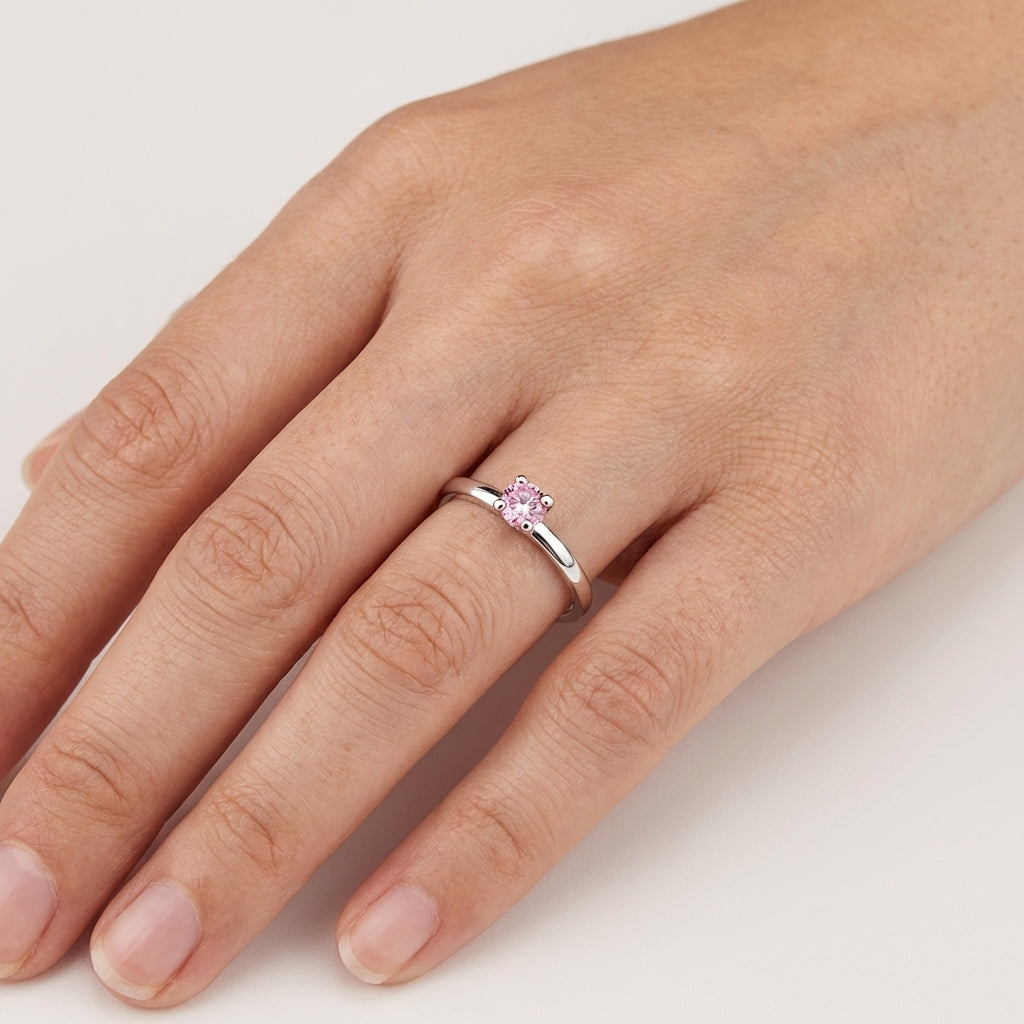 Anillo de plata combinable con circonita cúbica rosa
