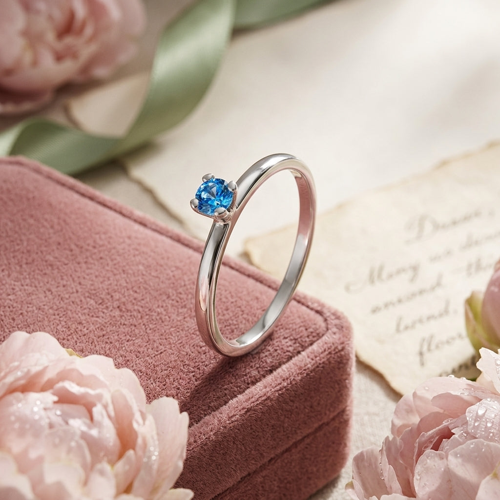 Anillo de plata combinable con espinela azul