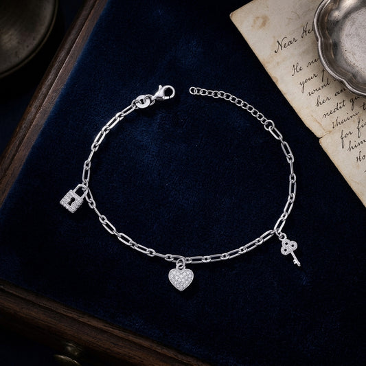Adjustable Silver-Tone Charm Bracelet with White CZ Charms