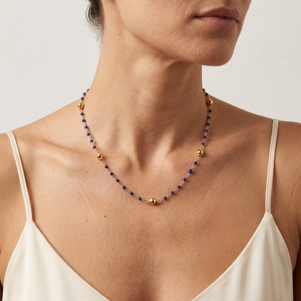 Collar corto de plata de ley con esmalte