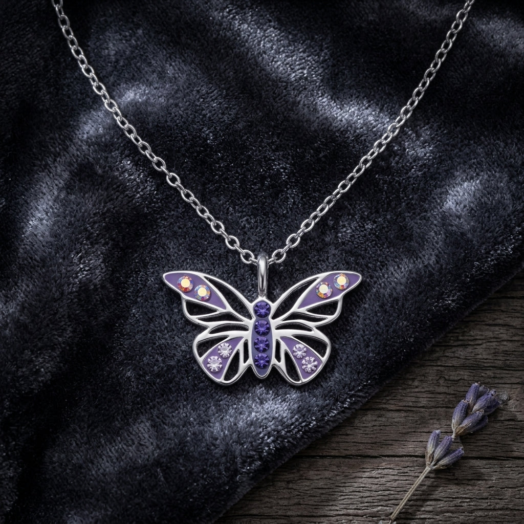 Butterfly Sterling Silver Necklace with Crystal