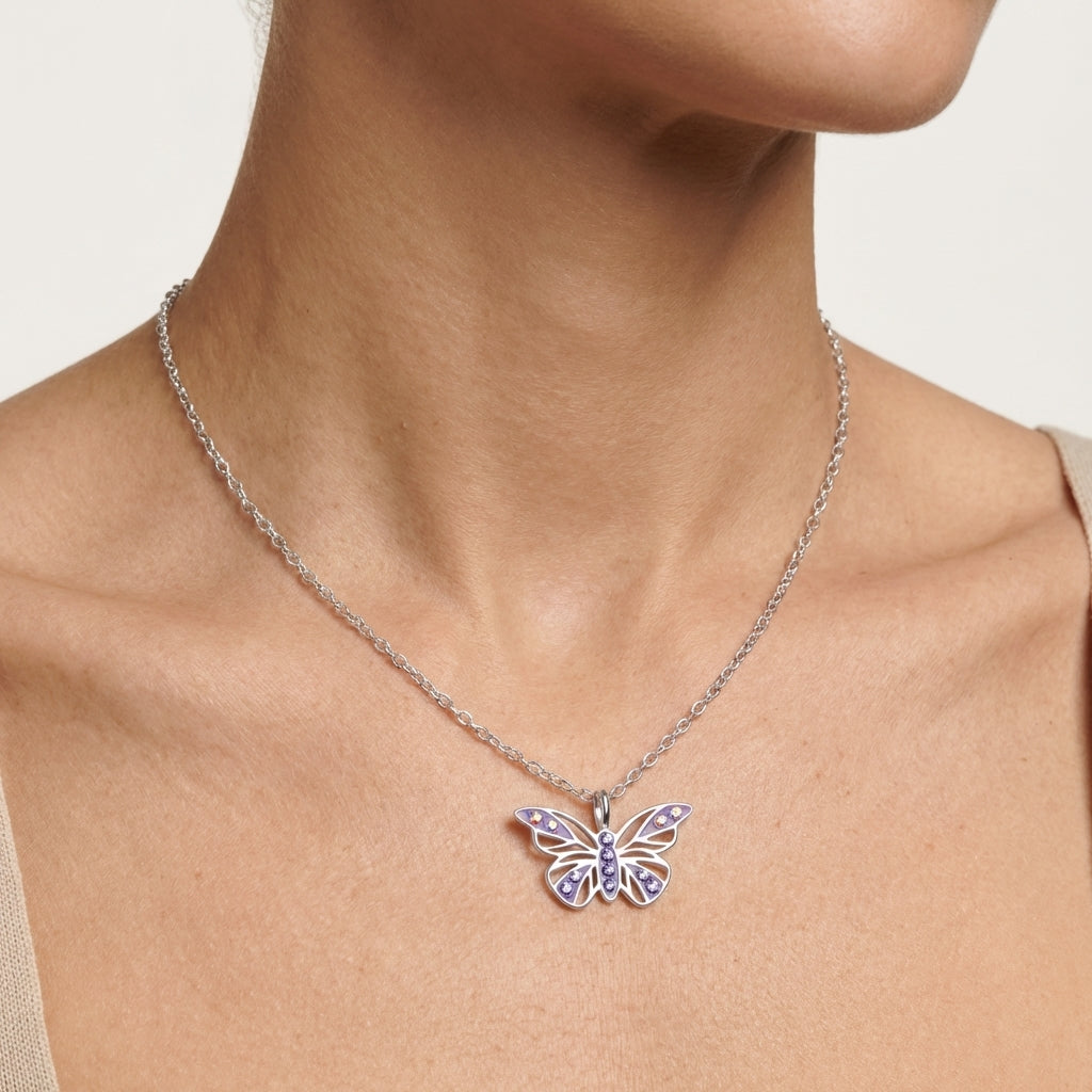 Butterfly Sterling Silver Necklace with Crystal