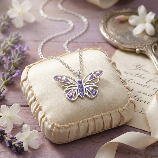 Butterfly Sterling Silver Necklace with Crystal