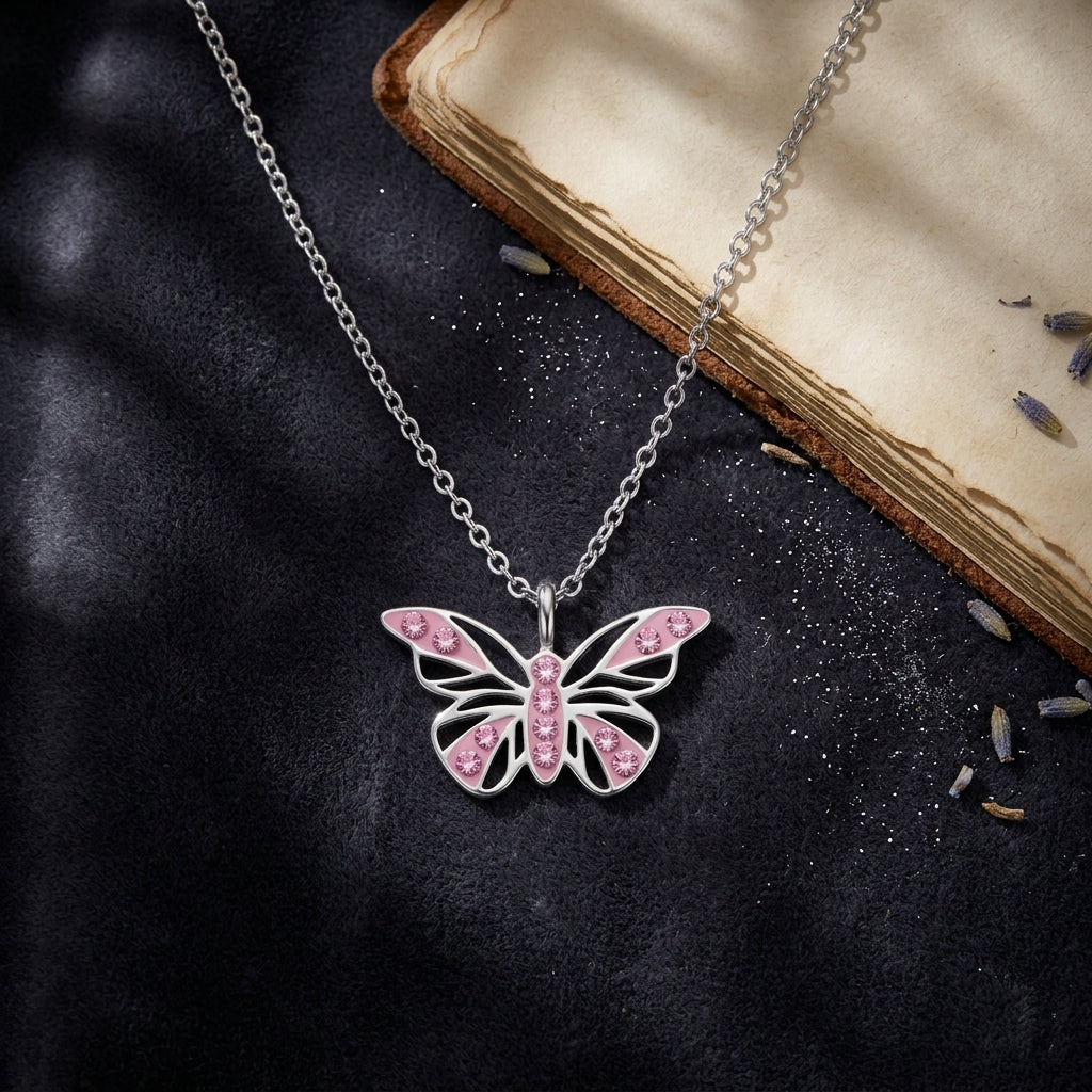 Butterfly Sterling Silver Necklace with Crystal