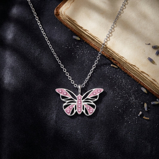Butterfly Sterling Silver Necklace with Crystal