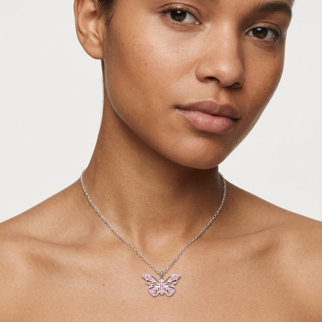Butterfly Sterling Silver Necklace with Crystal