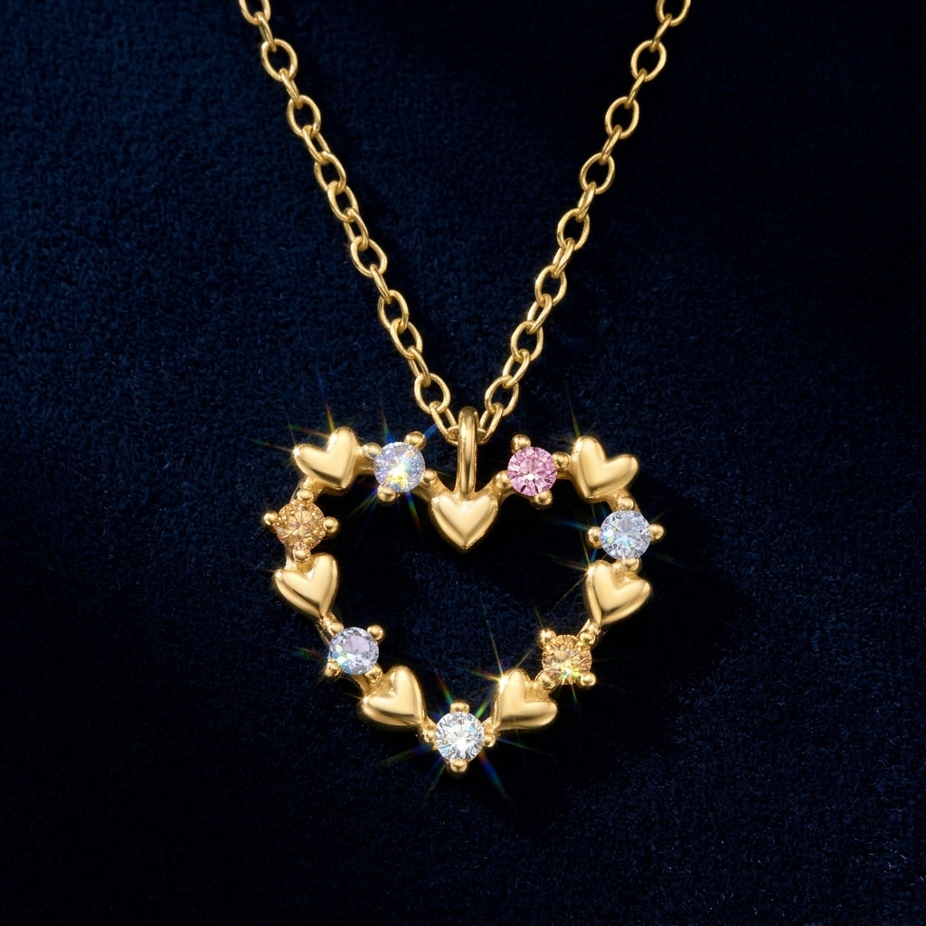 Silver Colourful Heart Necklace with Cubic Zirconia