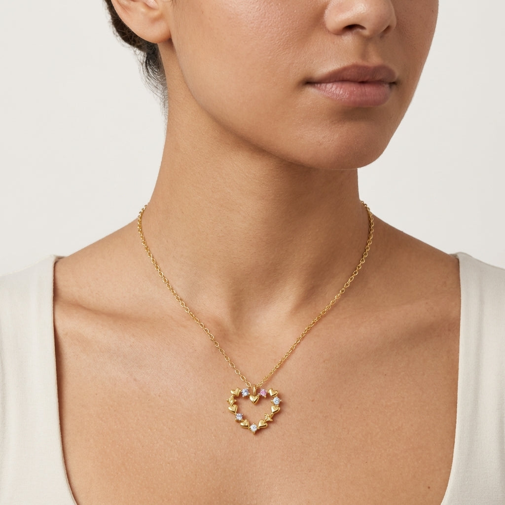 Collar de Corazón Colorido de Plata con Circonitas Cúbicas