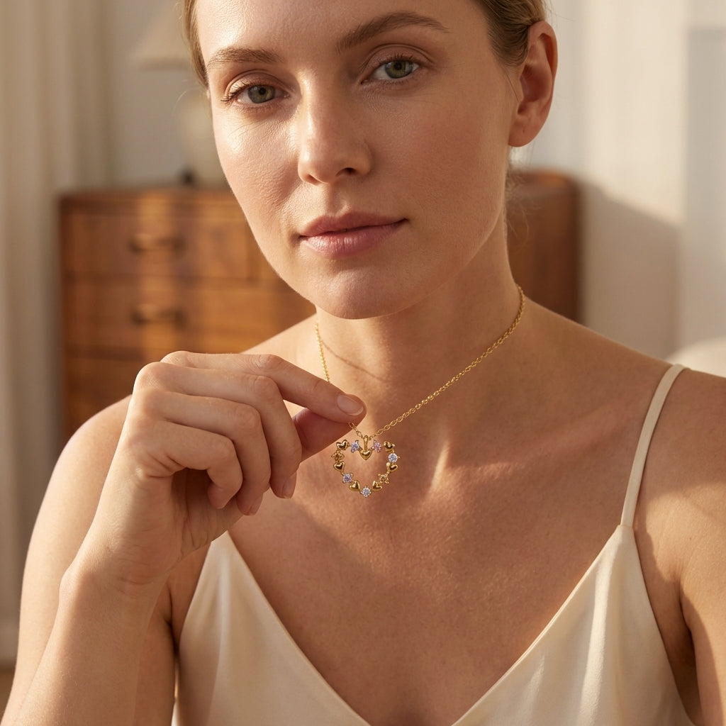 Collar de Corazón Colorido de Plata con Circonitas Cúbicas