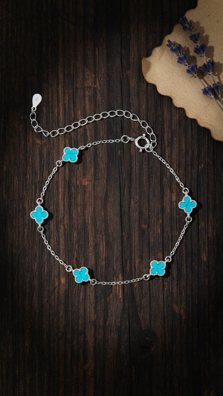 Sterling silver fine TQ multi-flower bracelet