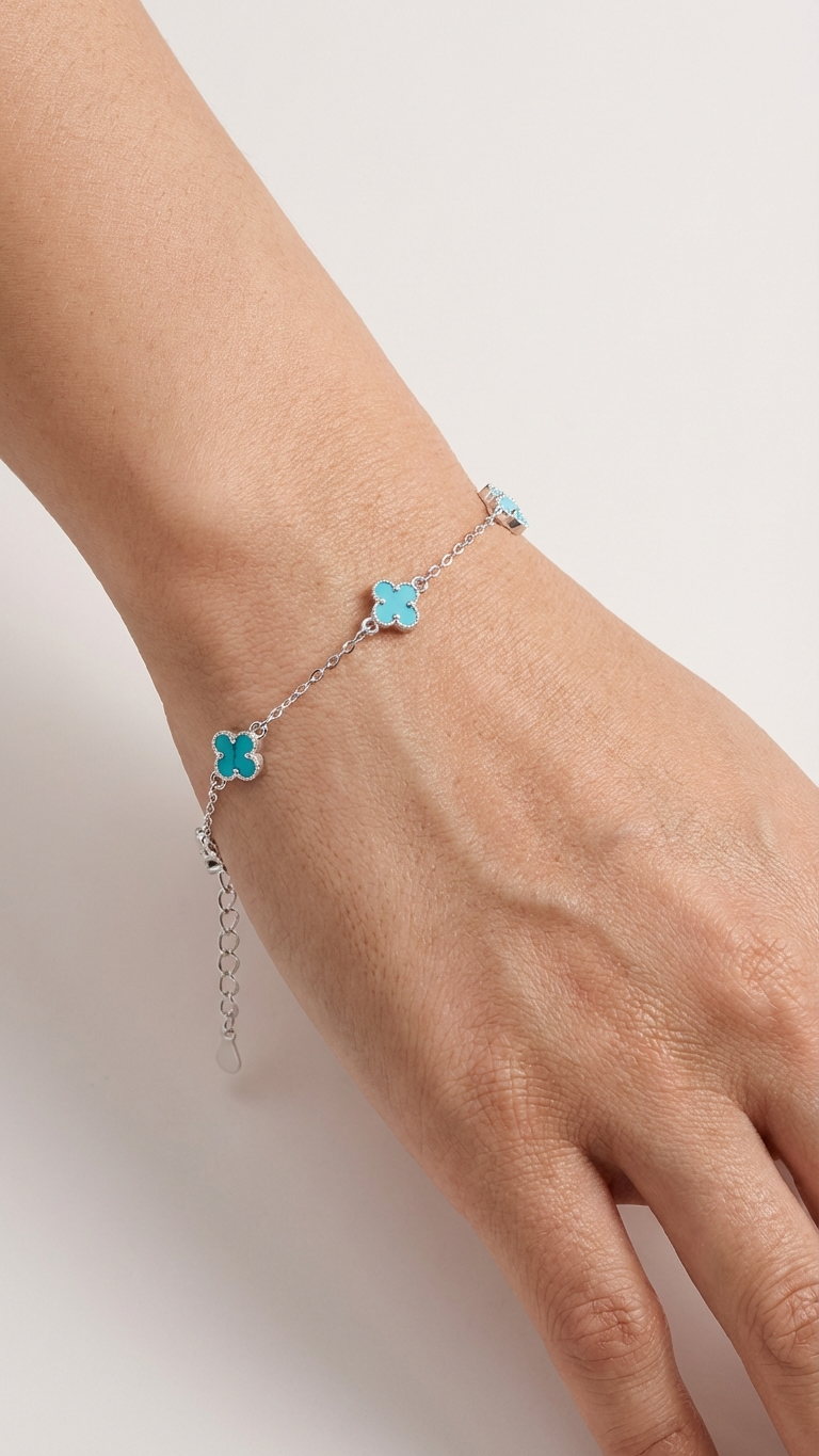 Sterling silver fine TQ multi-flower bracelet