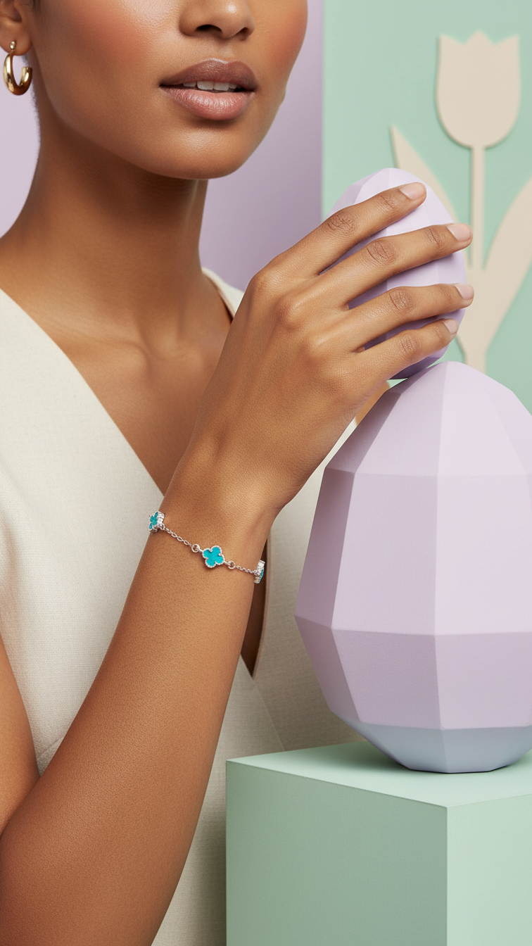 Sterling silver fine TQ multi-flower bracelet